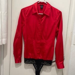Red bodysuit with lace bottoms - Moda International